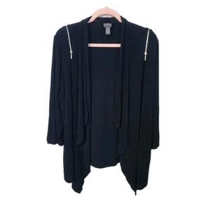 Chicos Travelers Jacket Size 4 Navy Blue Plus Size 2x (20) Acetate Open Front